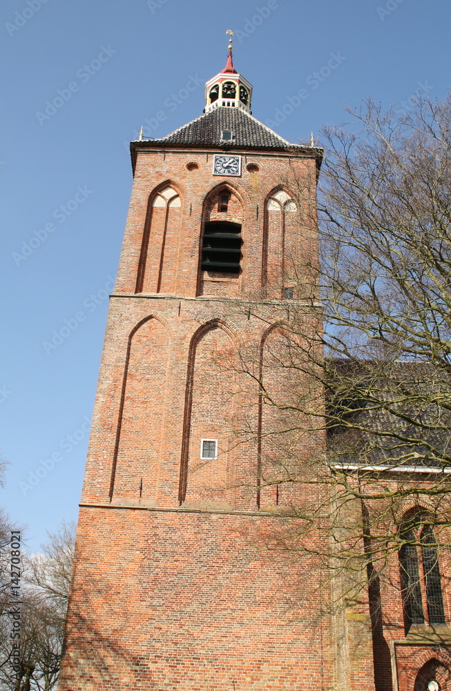 Tower of the Hippolytus Church from the 15th century in Middelstum. The Netherlands