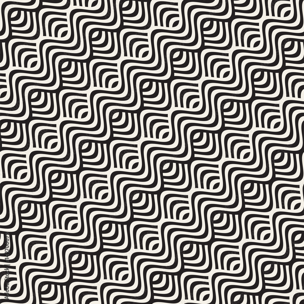 Abstract geometric pattern with wavy lines. Interlacing rounded stripes design. Seamless vector background.