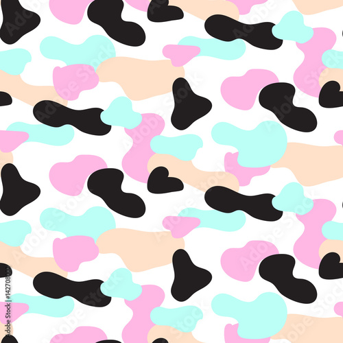 Pink and blue neon pastel camouflage seamless vector pattern. Military style pop art uniform pattern.