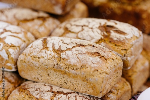 Loaves of fresh crunchy grain bread