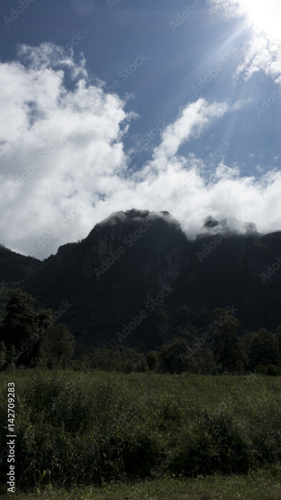 A morning sight of Pilok Mountain in the north of Thong Pha Phum National Park, Thailand