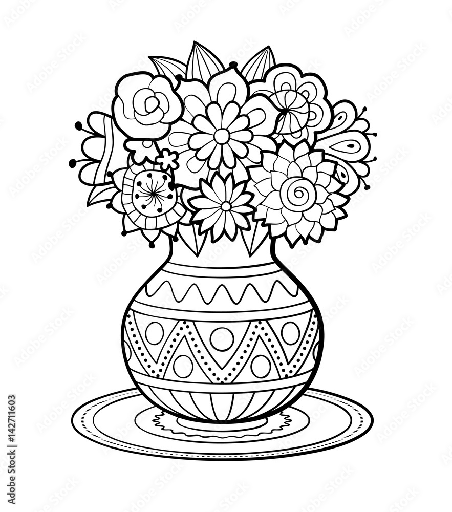 Vase Of Flowers With Geometric Ornament
