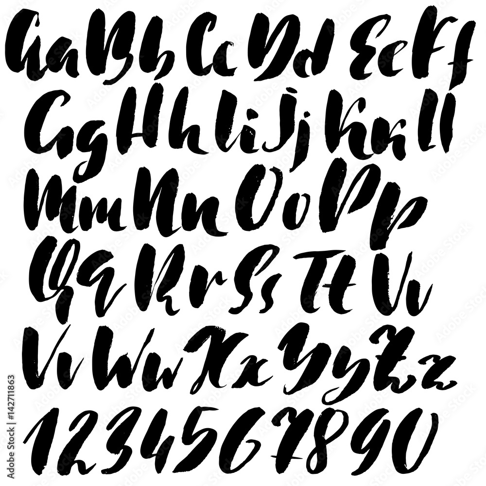 Hand drawn font. Modern brush lettering. Grunge style alphabet. Vector illustration. Hand drawn font. Modern brush lettering. Grunge style alphabet. Vector illustration.