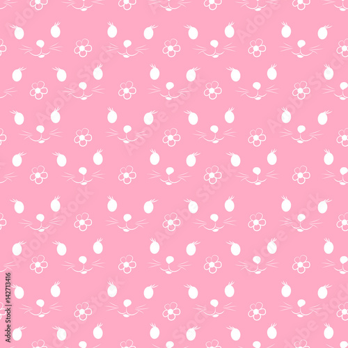 Seamless pink pattern with cute face and flowers