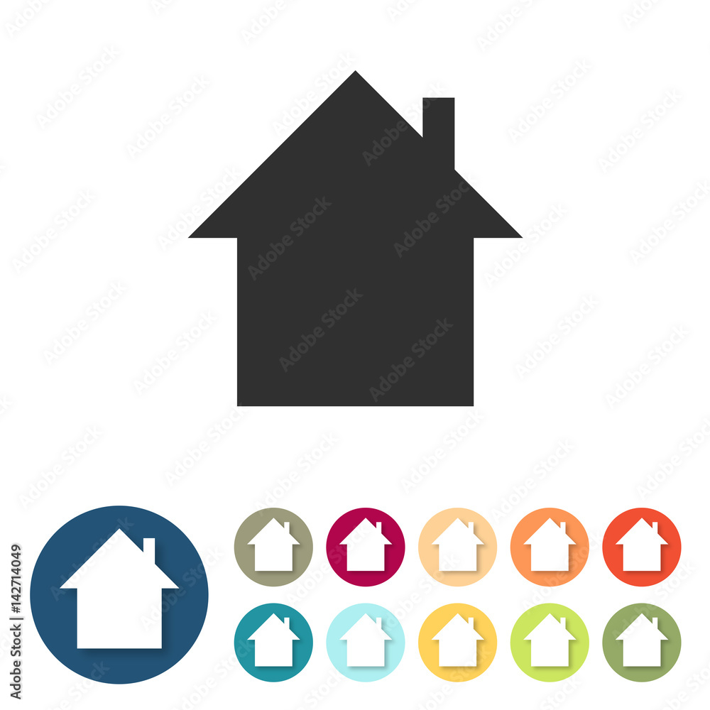 Button-Set bunt flach - Haus mit Schornstein Button-Set bunt flach - Haus mit Schornstein