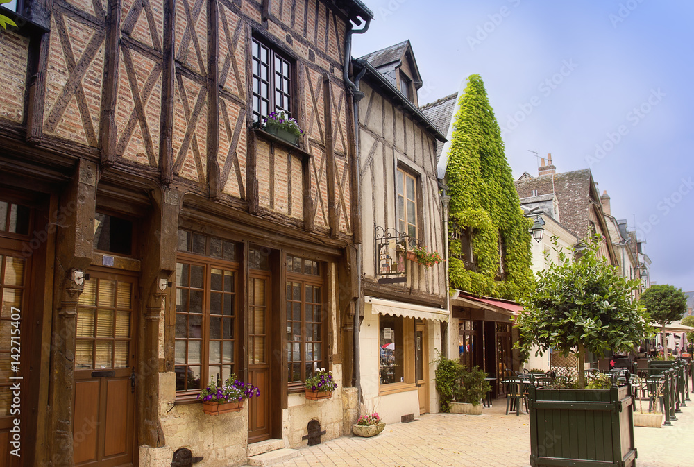 Street in France. Journey through the small town.