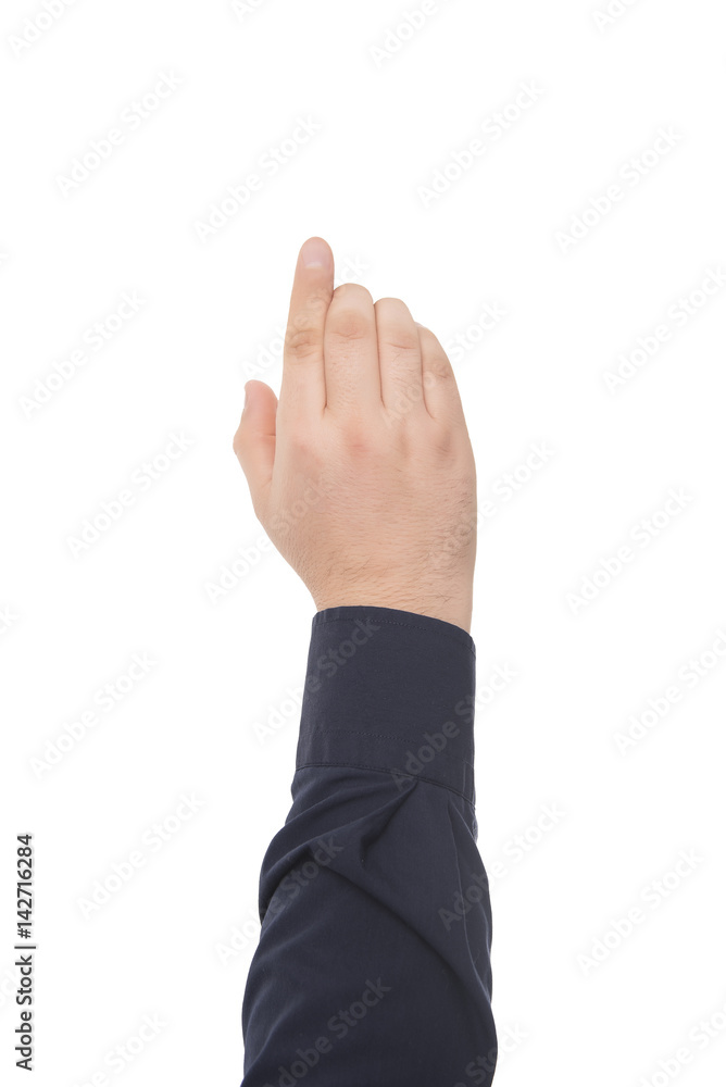 Hand showing on free space.