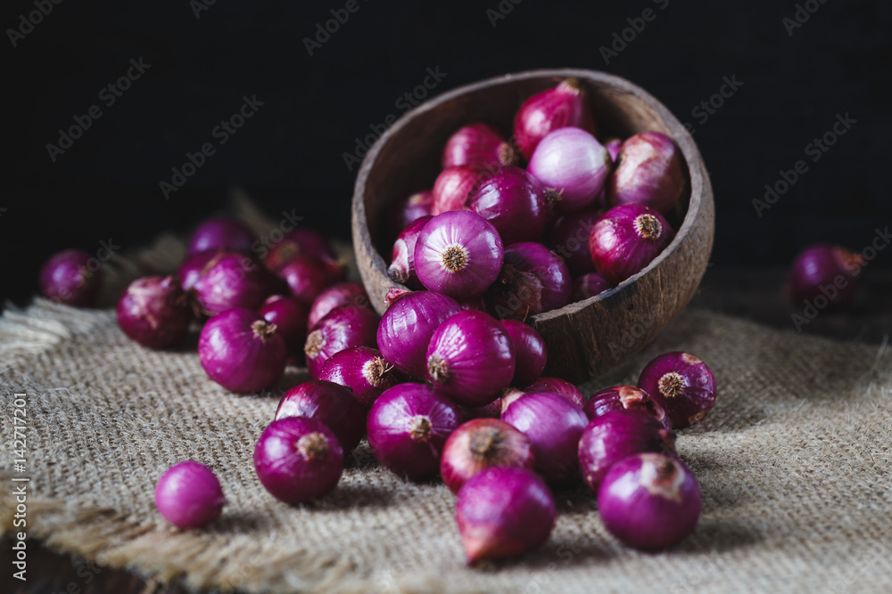 Fresh Shallots on the dark background Fresh Shallots on the dark background
