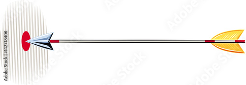 Arrow shot, it hits a target.