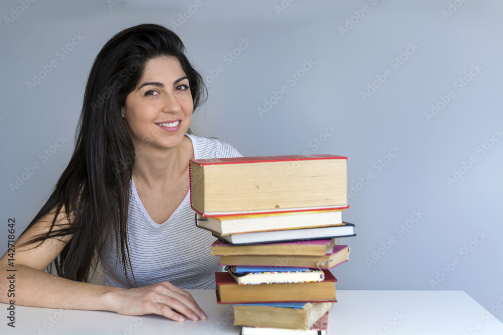 Happy smiling young student woman with books Happy smiling young student woman with books