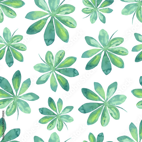 Watercolor tropical pattern with leaves.