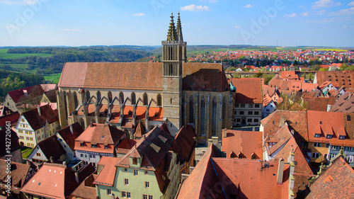 St. James church in Rothenburg ob der Tauber in Bavaria, Germany. It serves as a church on the pilgrimage route to St. James Church in Santiago de Compostela in Spain. photo