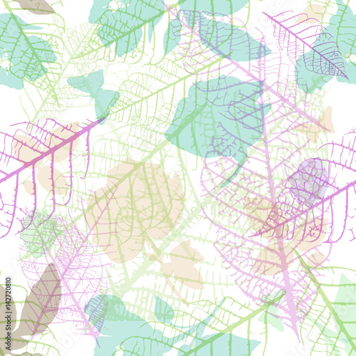 Seamless pattern with pastel plant silhouettes