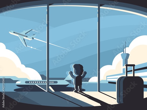 Little boy in airport terminal
