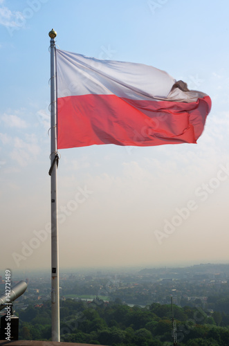 Waving in the wind the Polish flag photo