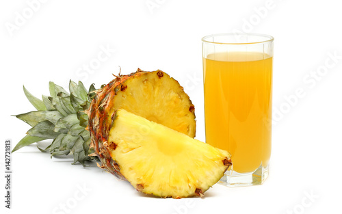 Sliced ripe pineapple with juice isolated on white background
