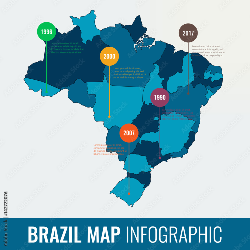 Brazil map infographic template. All regions are selectable. Vector ...