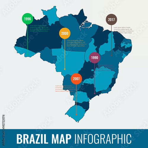 Brazil map infographic template. All regions are selectable. Vector