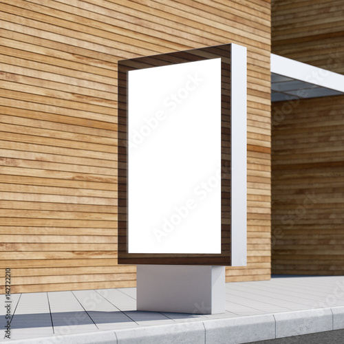 Black lightbox near office building or shopping mall  advertising stand on a street  3d rendering