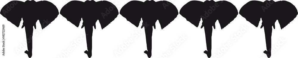 muster reihe silhuette umriss schwarz logo design elefant kopf gesicht gemalt