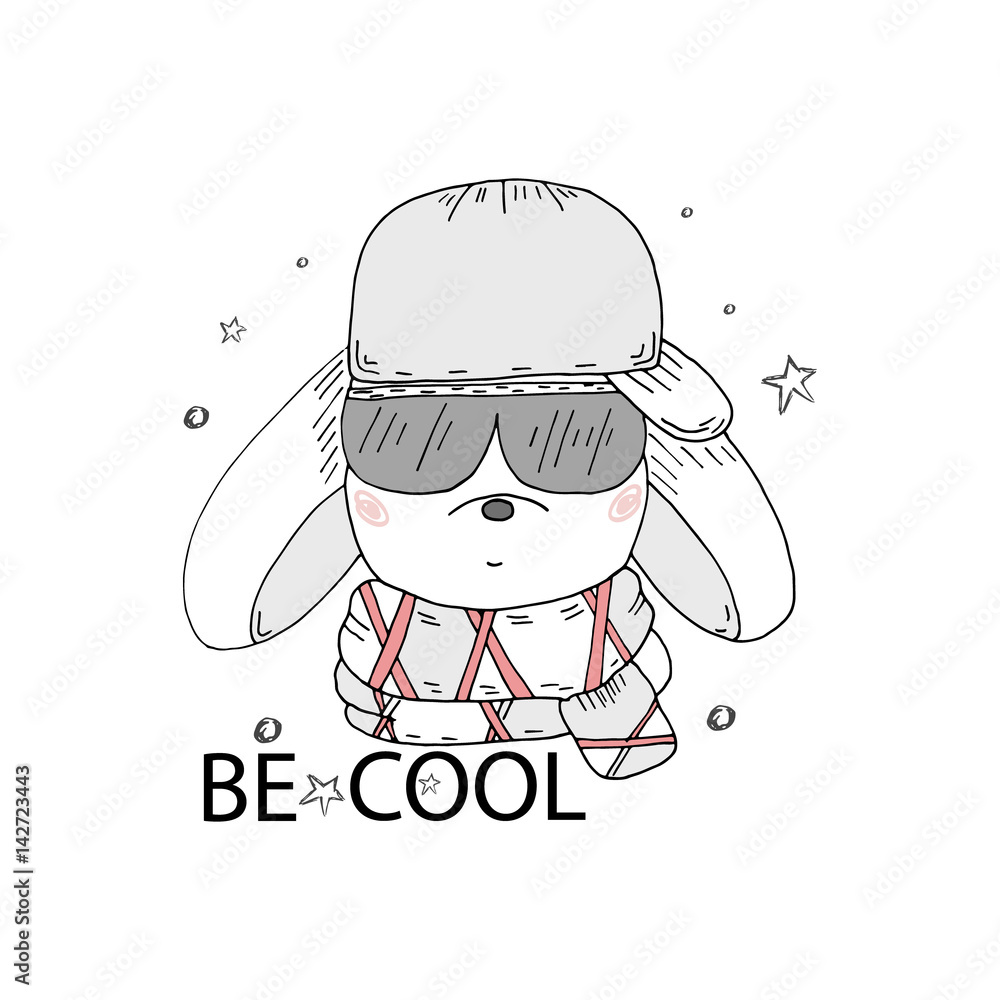 rabbit boy kid illustration, hand drawn graphic, hipster animal ...