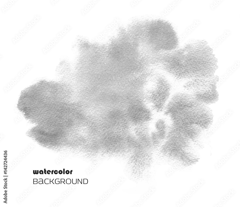 Watercolor abstract grey blot isolated on white background for your design. Blurred wet blot