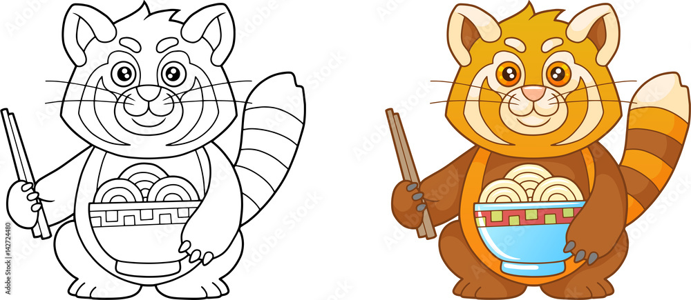 Cartoon Red panda eating noodles Stock Vector | Adobe Stock