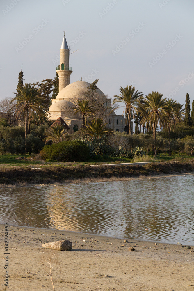 Hala Sultan Tekke on Larnaca salt-lake in Cyprus- portrait Stock Photo |  Adobe Stock