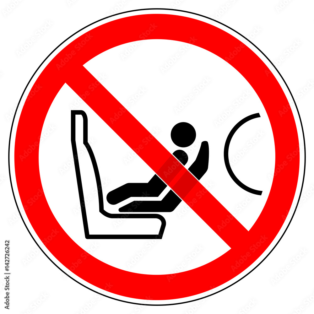 srr204 SignRoundRed - prohibition sign: asnr - Child restraint - Never put a rearward-facing baby seat in the front if there is an active passenger airbag - xxl g5157 Stock