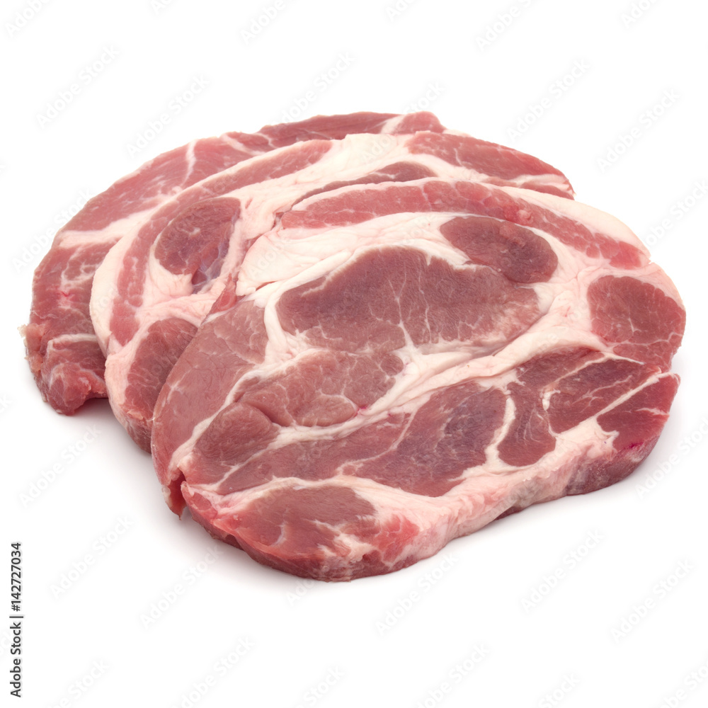 Raw pork chop meat isolated on white background cutout Raw pork chop meat isolated on white background cutout