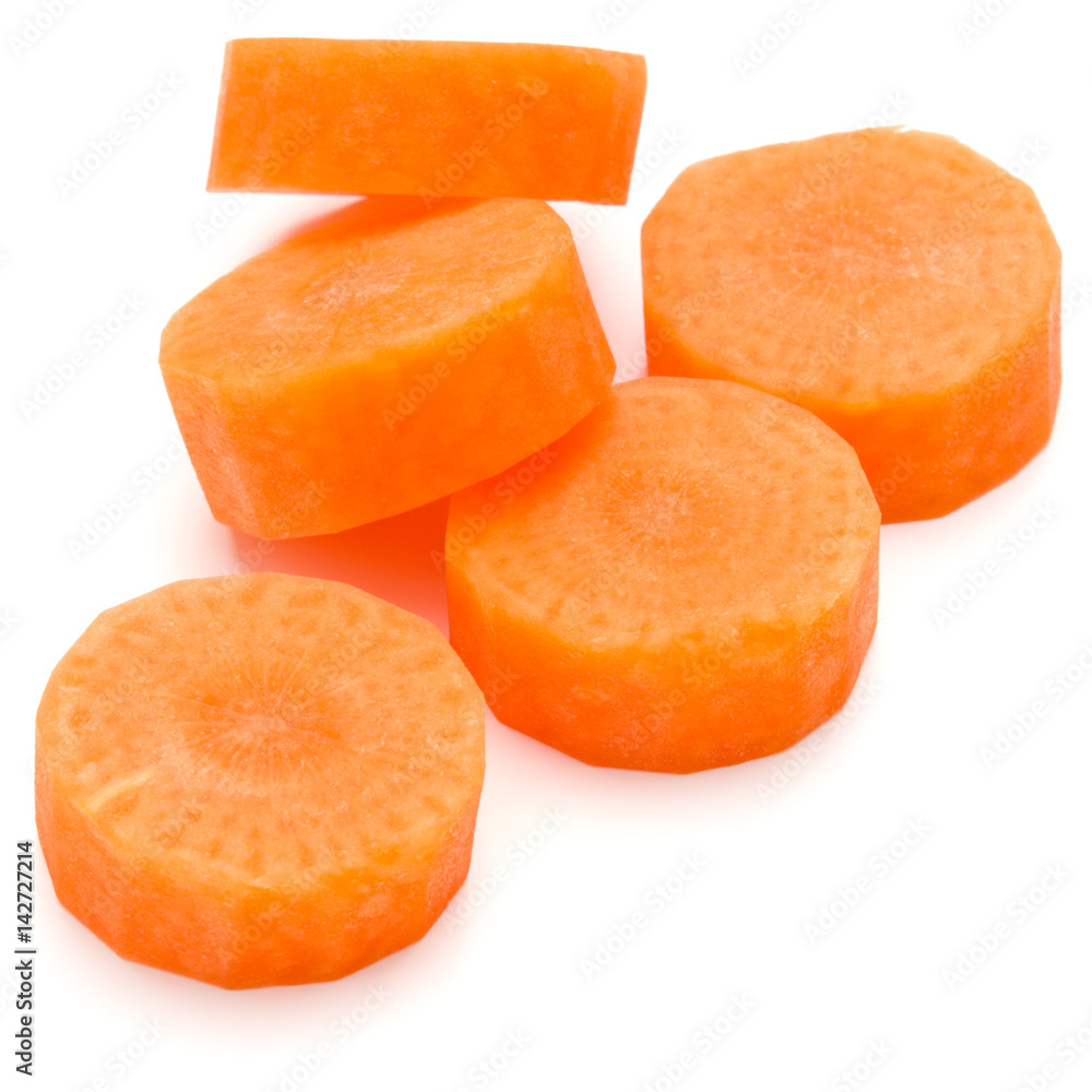 Chopped carrot slices isolated on white background cutout Chopped carrot slices isolated on white background cutout