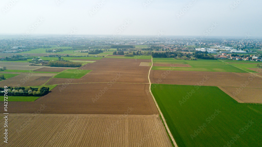 Natura e paesaggio: vista aerea di un campo, coltivazione, prato verde, campagna, agricoltura, alberi