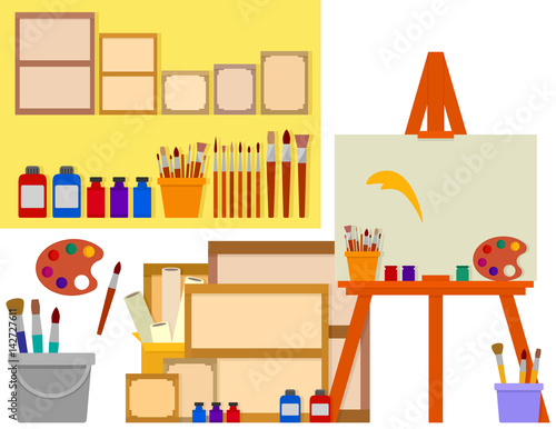 art studio with artist tools