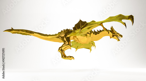 golden 3d rendering of a dragon isolated on white