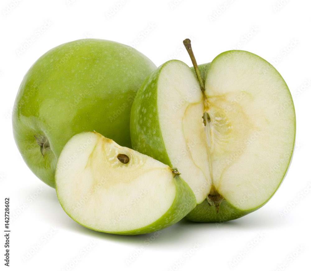 Green sliced apple isolated on white background cutout Green sliced apple isolated on white background cutout
