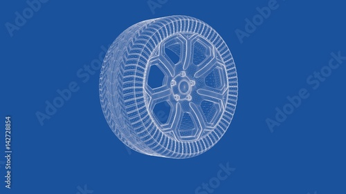 3d rendering of an outlined wheel