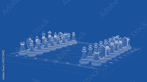 3d rendering of an outlined chess