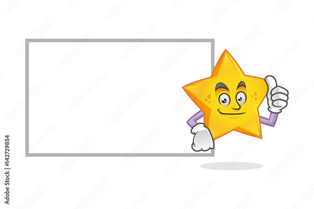 star mascot with blank sign, star character, star cartoon vector

