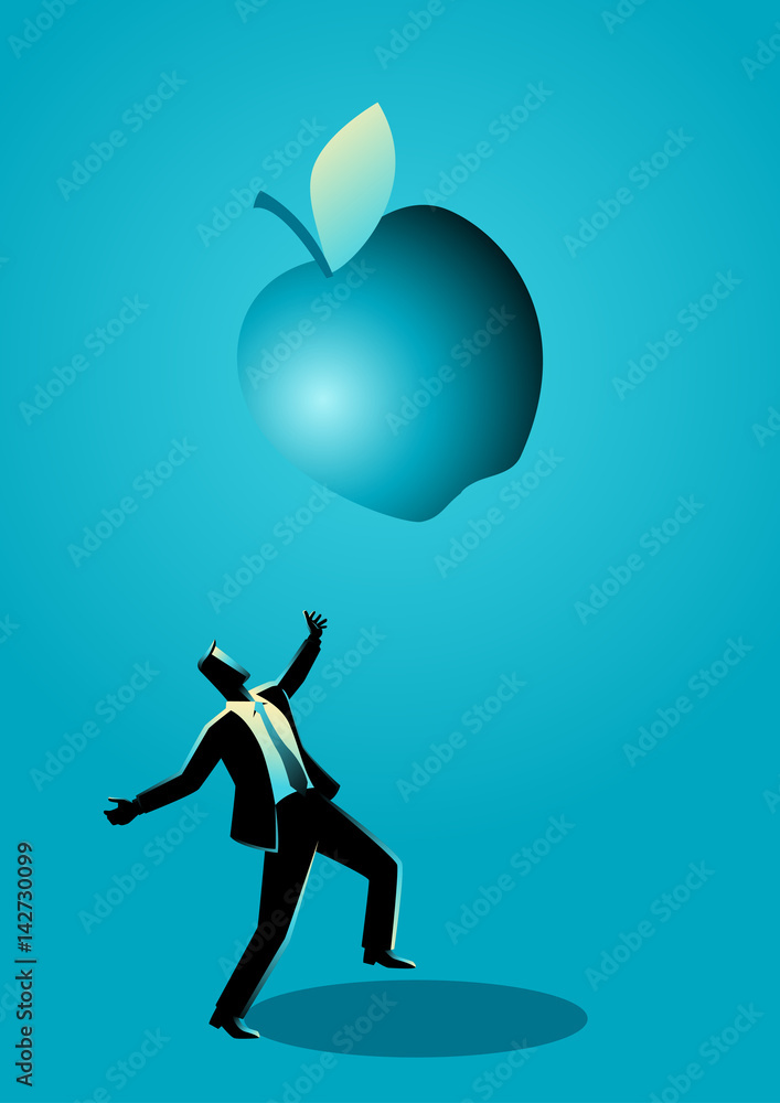 Businessman receiving a fallen big apple