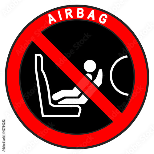 srr208 SignRoundRed - prohibition sign - asnr5 AirbagSignNewRound asnr - Child restraint - Never use a rearward facing child restraint on a seat protected by an active airbag in front of it - g5161 photo