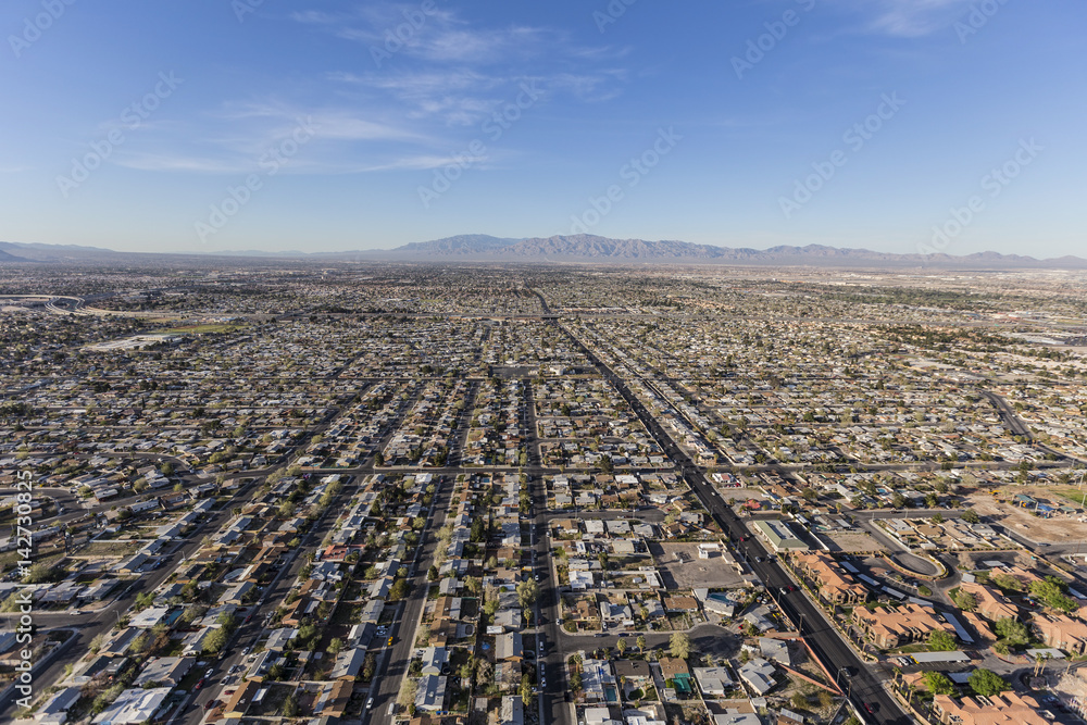 Aerial view of sprawling communities in Las Vegas, Nevada.