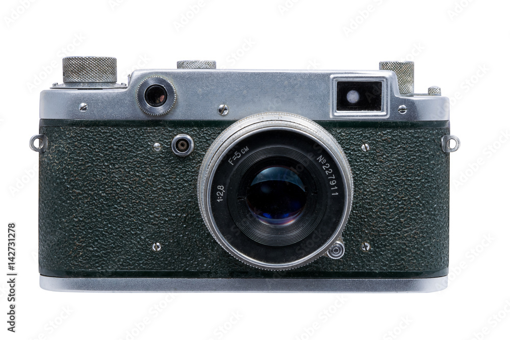 Retro soviet film photographic camera isolated on white background