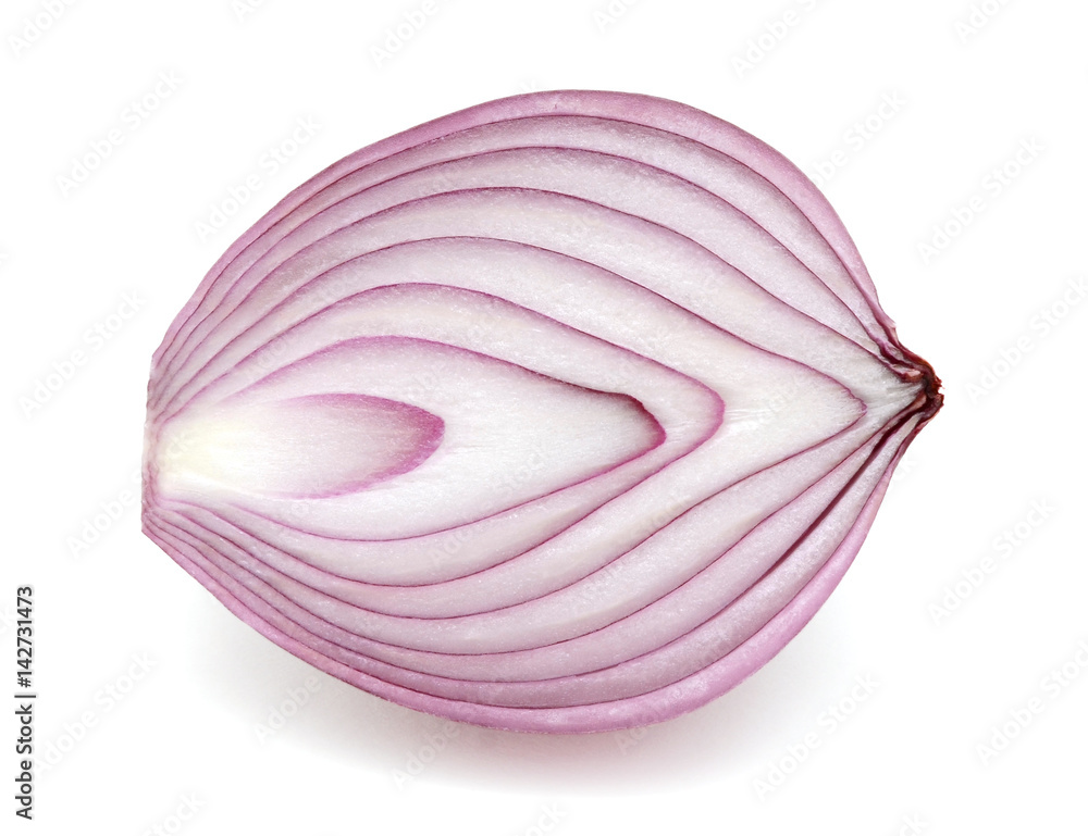 Half of red onion bulb cutout isolated on white background Half of red onion bulb cutout isolated on white background