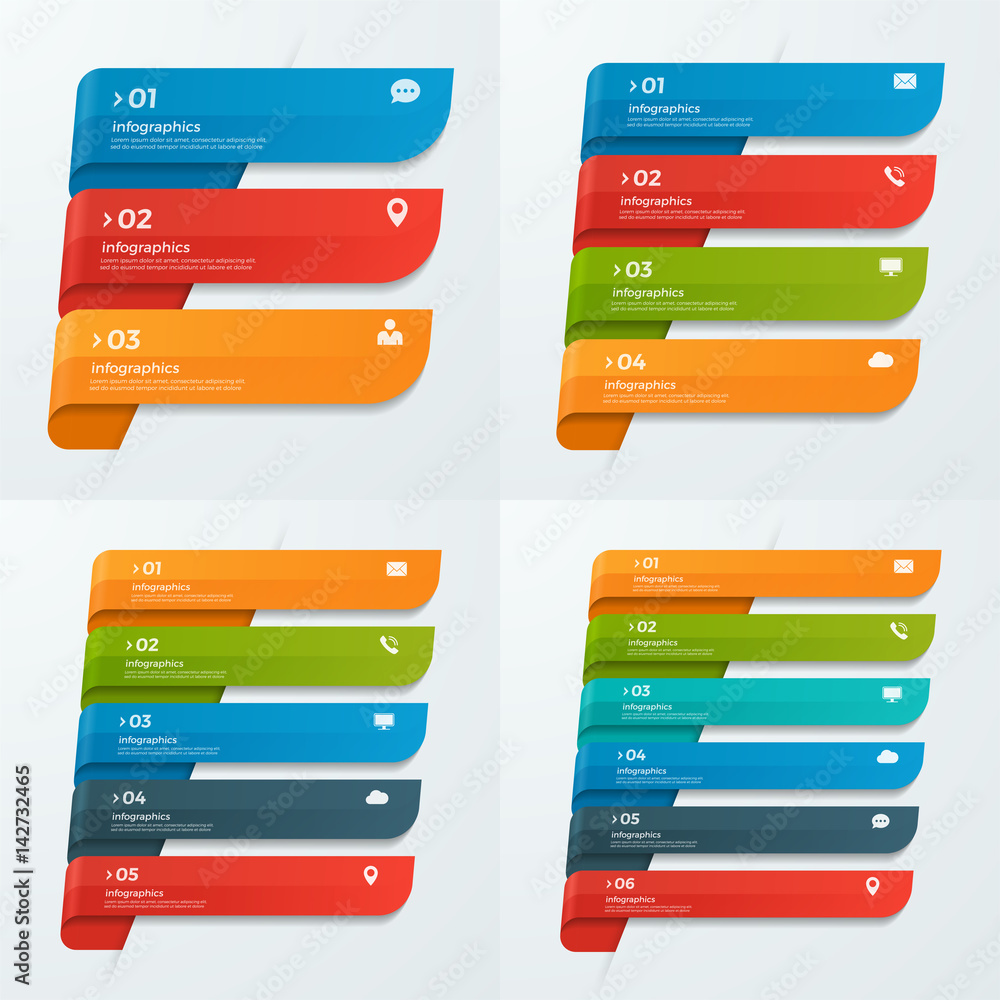 Infographic templates with ribbons 3-6 options Infographic templates with ribbons 3-6 options
