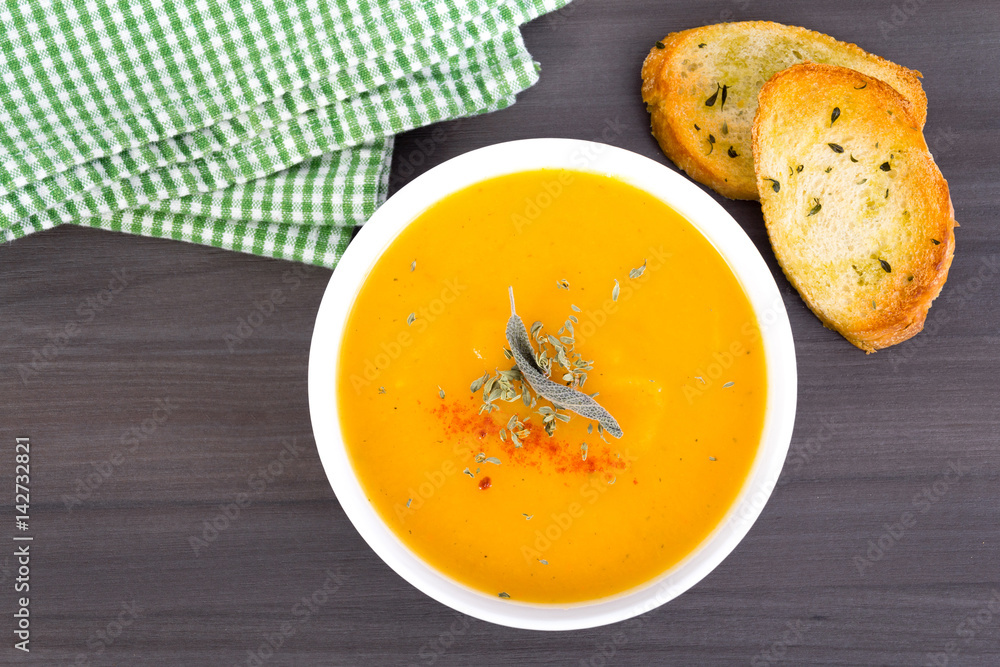 vegetable cream soup bowl on table vegetable cream soup bowl on table