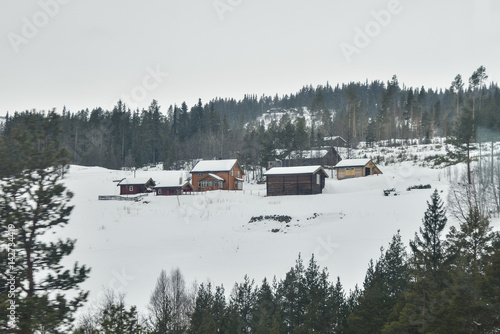 Snow covered houses in the norwegian mountains 