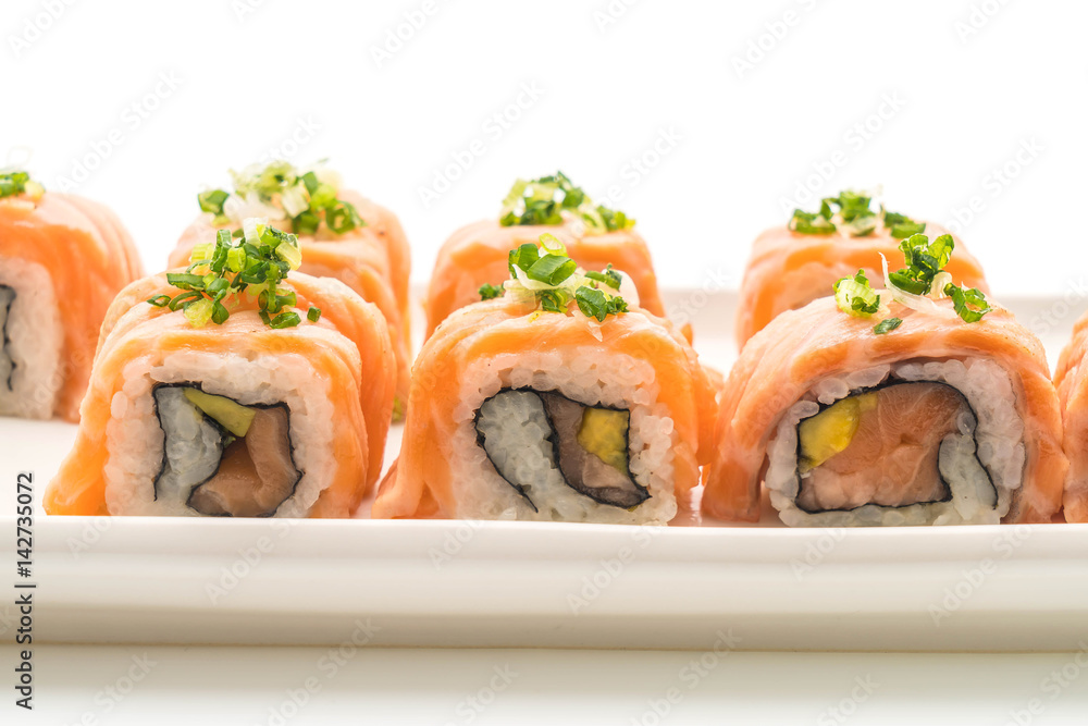 grilled salmon sushi roll - japanese food style grilled salmon sushi roll - japanese food style