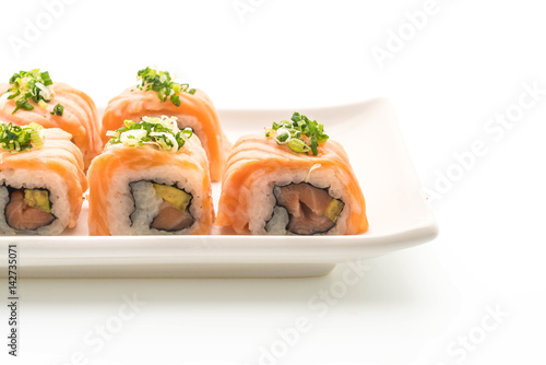 grilled salmon sushi roll - japanese food style
