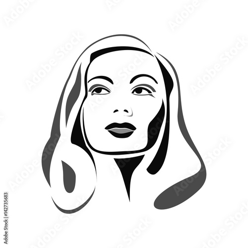 Beauty logo. Woman's face. Abstract concept. Flat design. Vector illustration on white background.