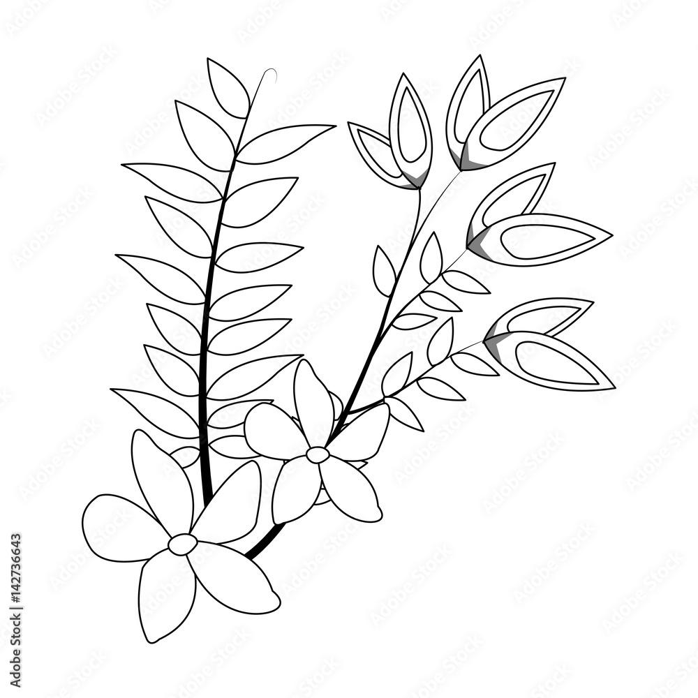 branch with flowers and leaves over white background. vector illustration